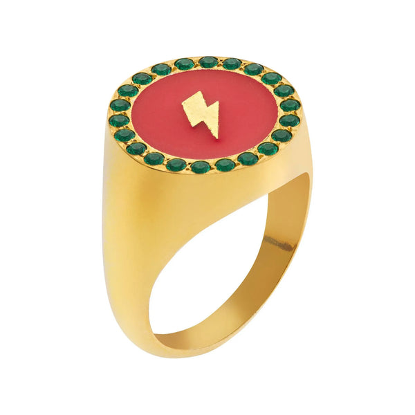 Ileana Makri Thunder Enamel Chevalier Ring Pink Green