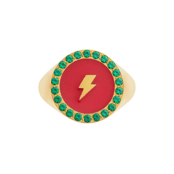 ileana makri Thunder Enamel Chevalier Ring Pink Green
