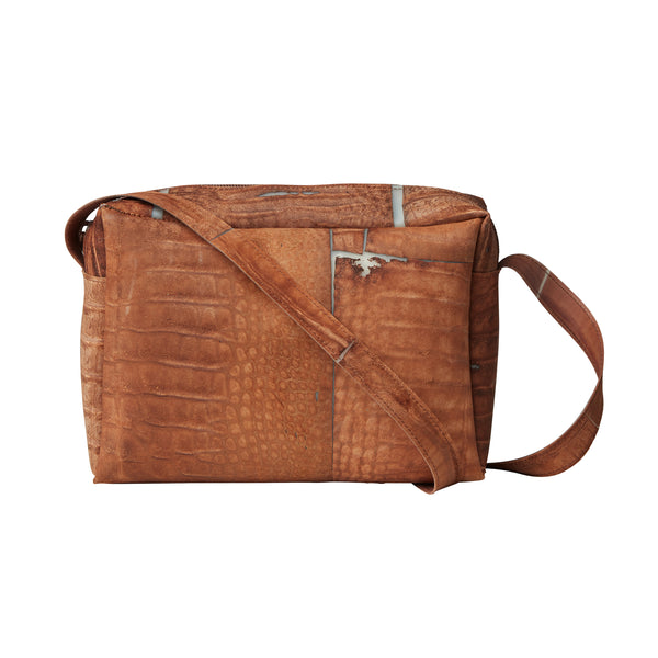 Ileana Makri Zip Bag With Strap Raw Leather Caramel