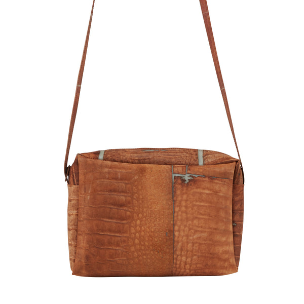 Ileana Makri Zip Bag With Strap Raw Leather Caramel