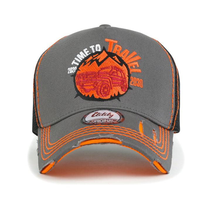 Ililily Ililily 2021 Travel Series Embroidered Baseball Cap Colorful Stitch Mesh Trucker Hat