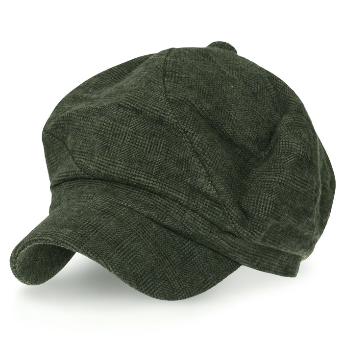 ililily ililily 6-Pannel District Check Newsboy Cabbie Cap Wool Duck Bill Hunting Hat