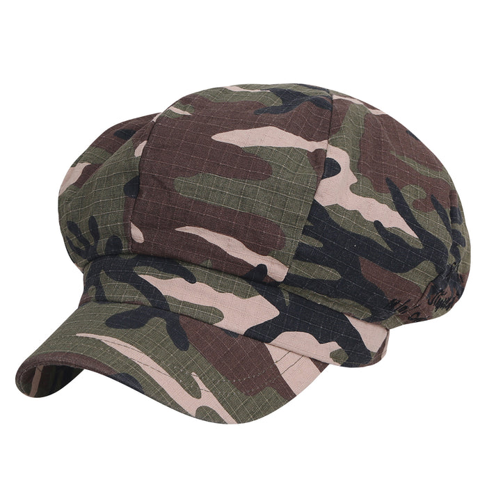 Ililily Ililily 8-Panel Camouflage Cotton Newsboy Cabbie Cap Duck Bill Flat Hunting Hat