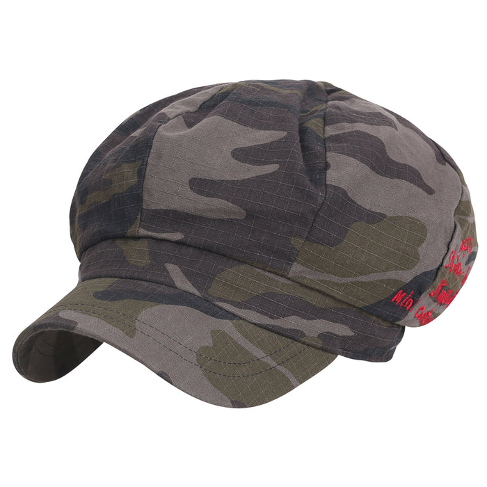 ililily ililily 8-Panel Camouflage Cotton Newsboy Cabbie Cap Duck Bill Flat Hunting Hat