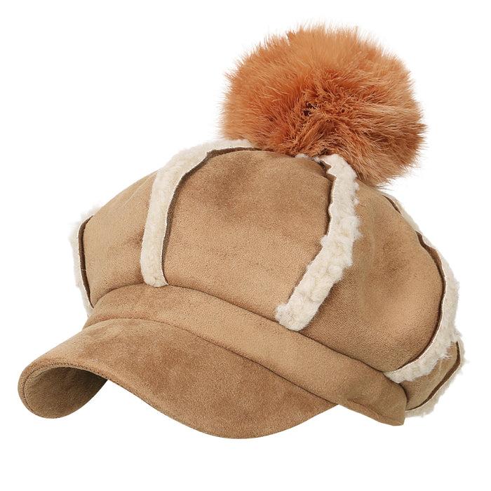 ililily ililily 8-Pannel Solid Color Newsboy Cabbie Cap Suede Duck Bill Flat Hunting Hat