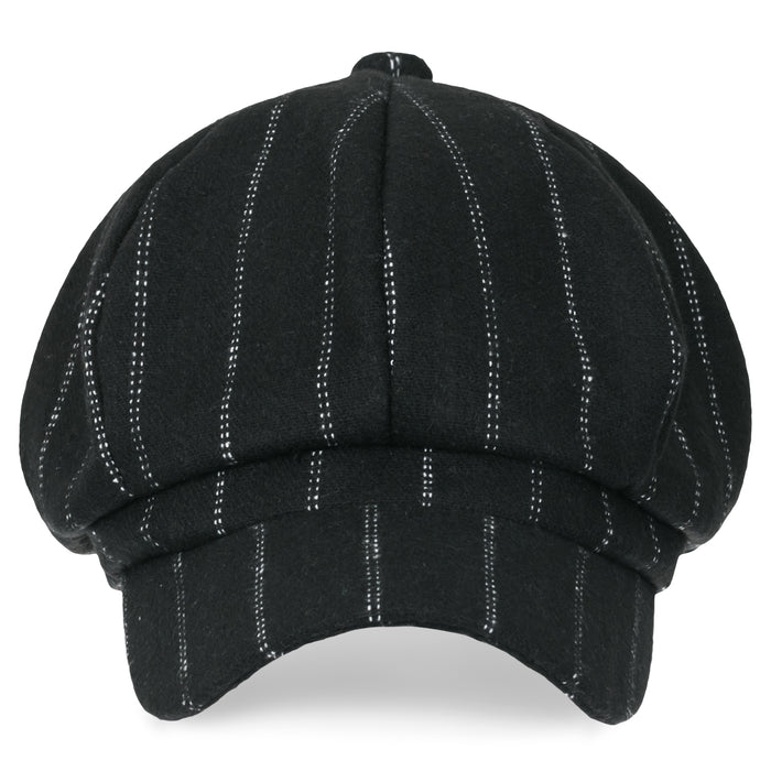 Ililily Ililily 8-Pannel Wool-Blend Newsboy Cabbie Cap Stripe Duck Bill Flat Hunting Hat