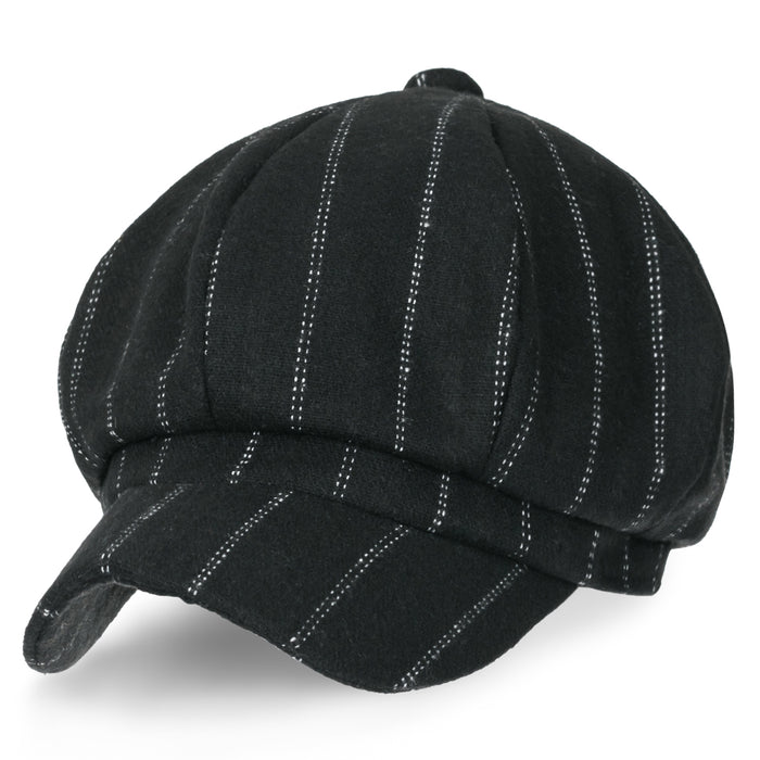 ililily ililily 8-Pannel Wool-Blend Newsboy Cabbie Cap Stripe Duck Bill Flat Hunting Hat