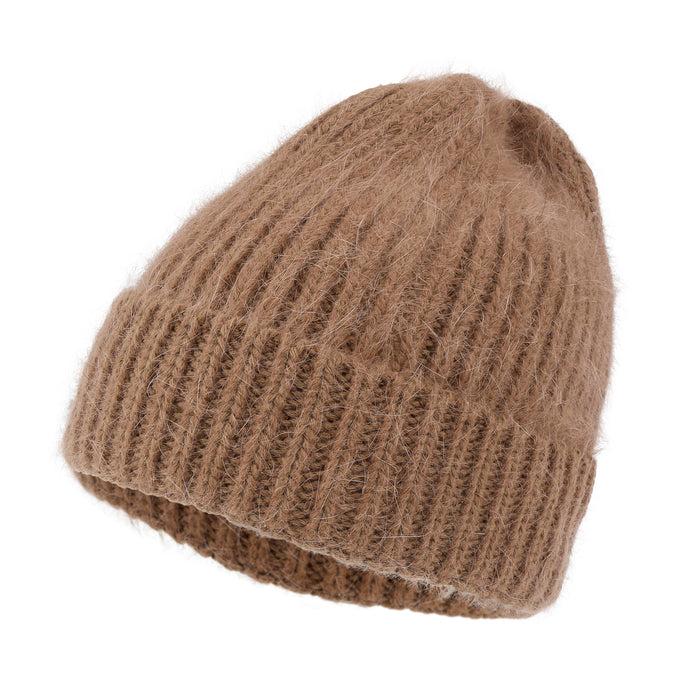 Ililily Ililily Angora Blended Color Fold Over Short Beanie Ribbed Knit Winter Hat
