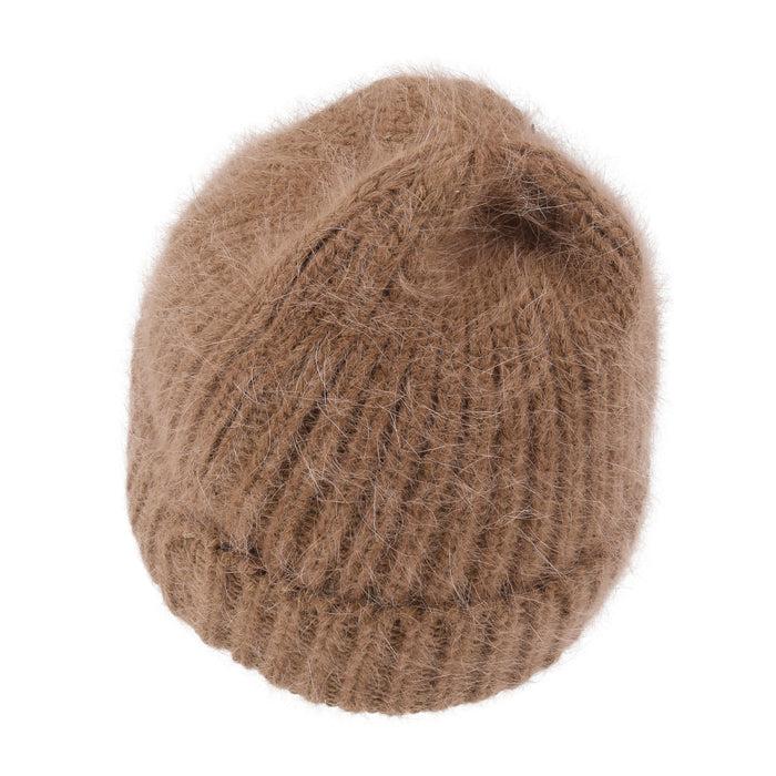 Ililily Ililily Angora Blended Color Fold Over Short Beanie Ribbed Knit Winter Hat