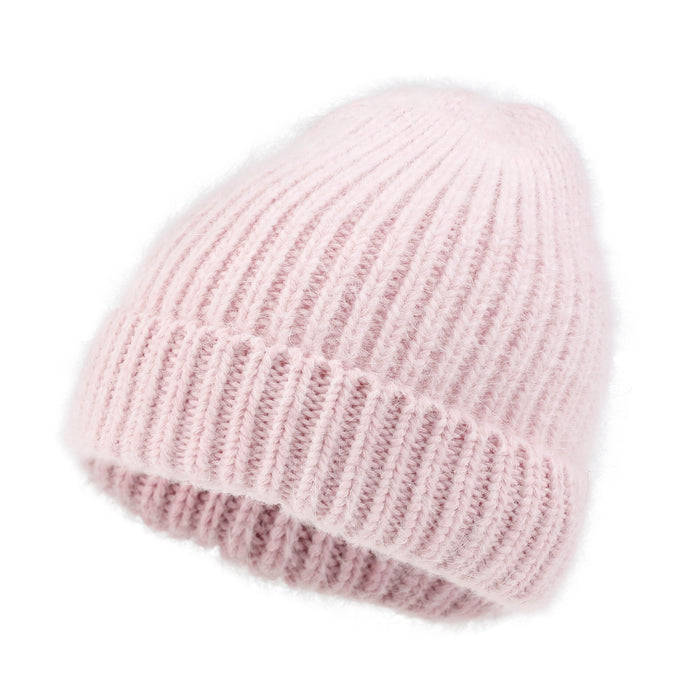 ililily ililily Angora Blended Color Fold Over Short Beanie Ribbed Knit Winter Hat