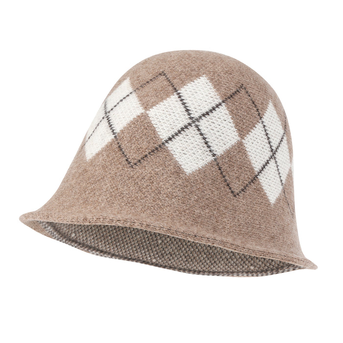 Ililily Ililily Argyle Pattern Knitted Wool Blended Fedora Crochet Winter Bucket Hat