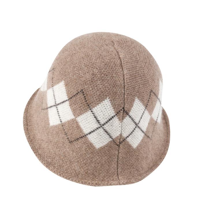 Ililily Ililily Argyle Pattern Knitted Wool Blended Fedora Crochet Winter Bucket Hat
