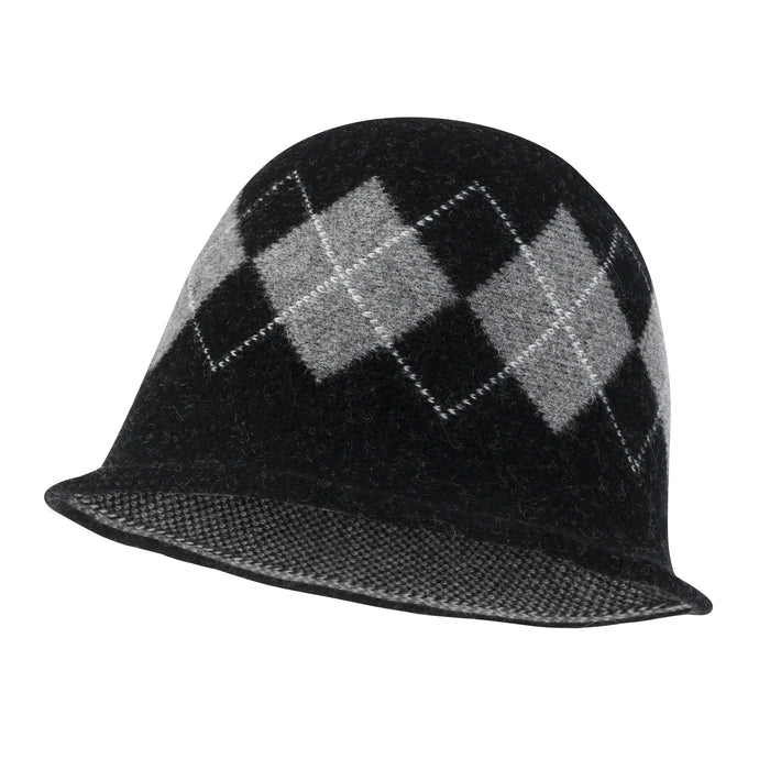 ililily ililily Argyle Pattern Knitted Wool Blended Fedora Crochet Winter Bucket Hat