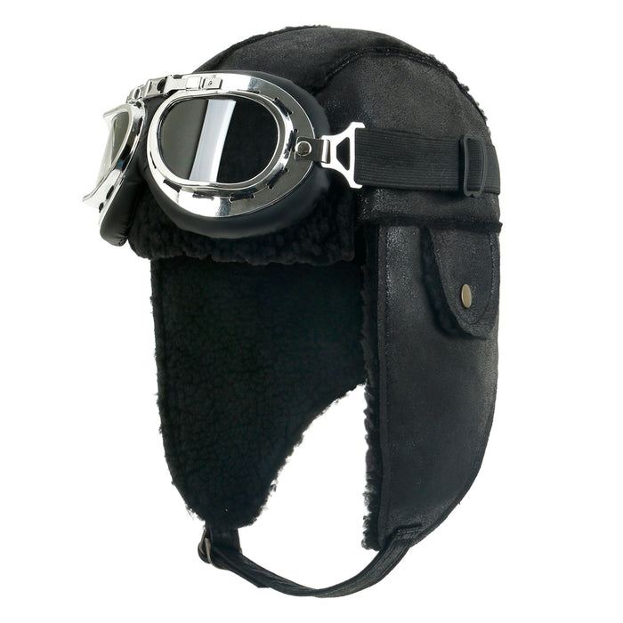 ililily ililily Aviator Hat Winter Snowboard Fur Ear Flaps Trooper Trapper Pilot Goggles