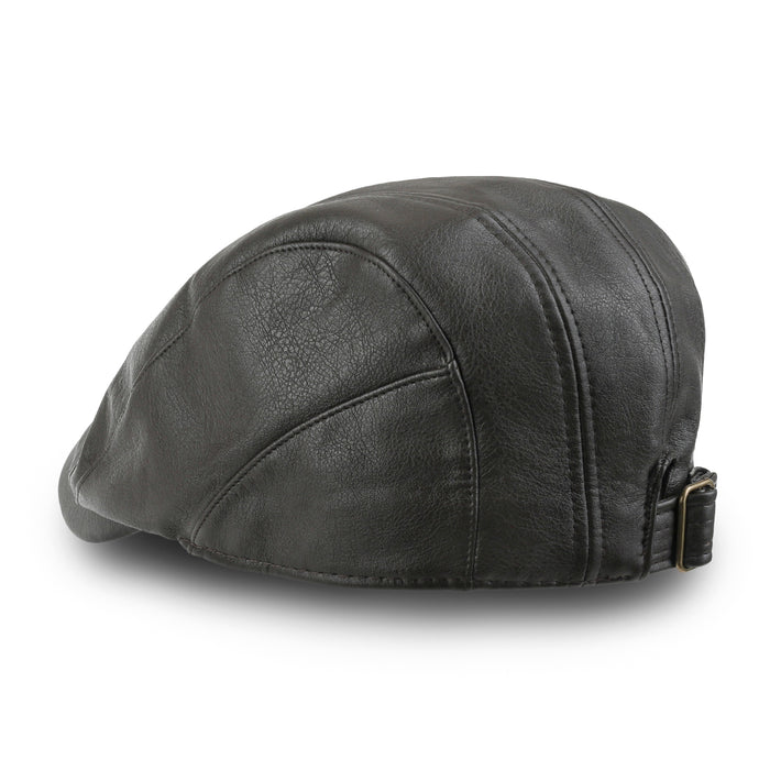 Ililily Ililily Basic Color Gatsby Newsboy Hat Faux Leather Cabbie Hunting Flat Cap