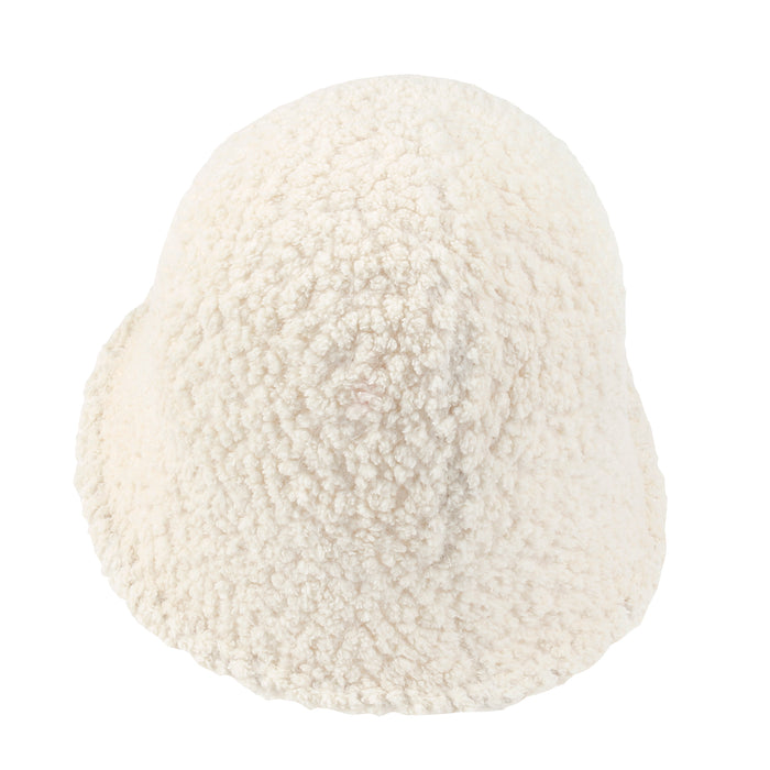 Ililily Ililily Bell Shape Knitted Sherpa Fur Bucket Hat Soft Winter Fedora Hat