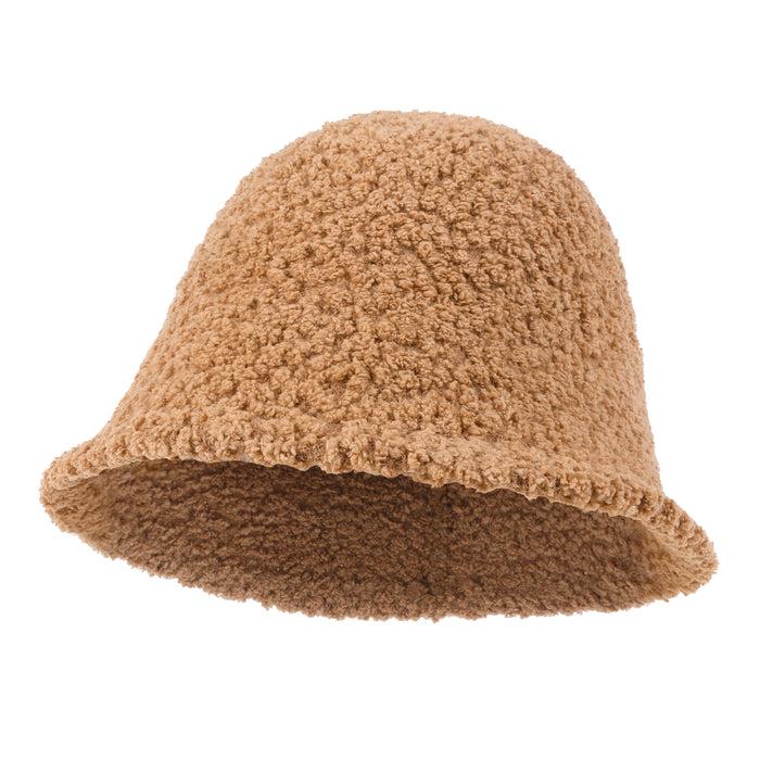 Ililily Ililily Bell Shape Knitted Sherpa Fur Bucket Hat Soft Winter Fedora Hat
