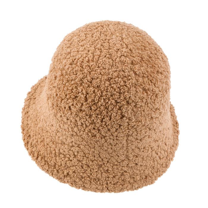 Ililily Ililily Bell Shape Knitted Sherpa Fur Bucket Hat Soft Winter Fedora Hat