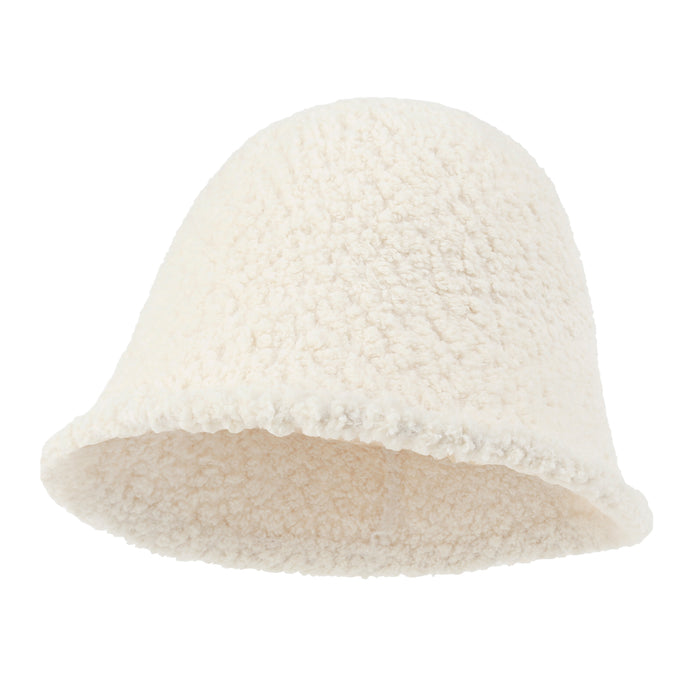 ililily ililily Bell Shape Knitted Sherpa Fur Bucket Hat Soft Winter Fedora Hat