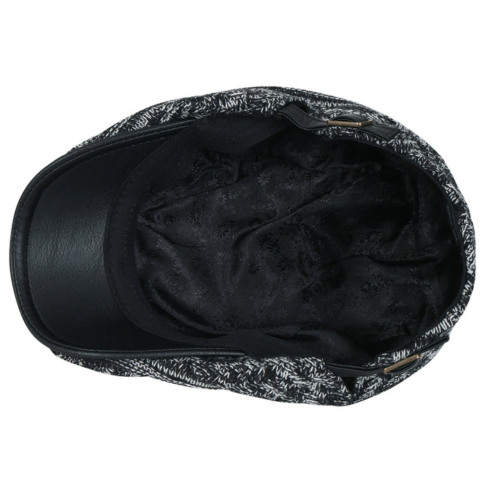 Ililily Ililily Cable Knit Vintage Newsboy Hat Faux Leather Brim Driver Hunting Flat Cap