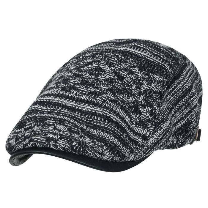 ililily ililily Cable Knit Vintage Newsboy Hat Faux Leather Brim Driver Hunting Flat Cap