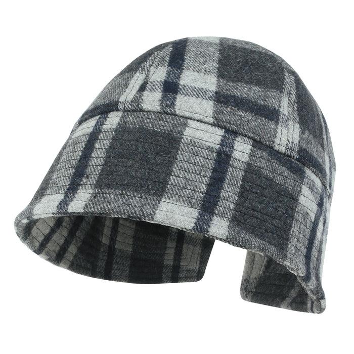 Ililily Ililily Checkered Round Top Fedora Warm Winter Wool-like Bucket Hat