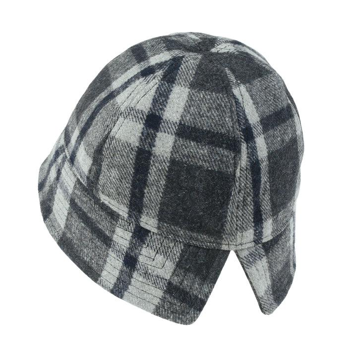 Ililily Ililily Checkered Round Top Fedora Warm Winter Wool-like Bucket Hat