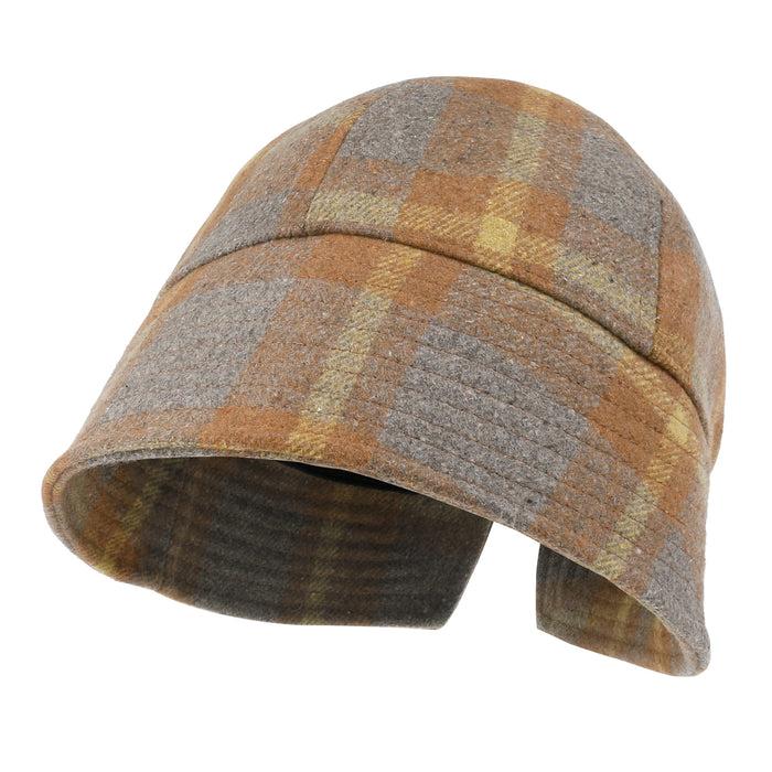 ililily ililily Checkered Round Top Fedora Warm Winter Wool-like Bucket Hat