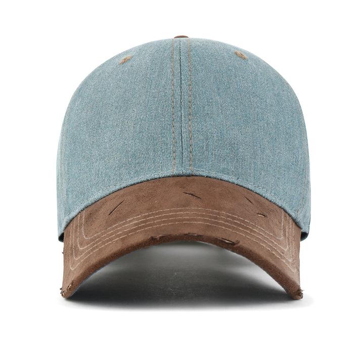 Ililily Ililily Cotton Denim Crown Strapback Trucker Hat Faux Suede Brim Baseball Cap