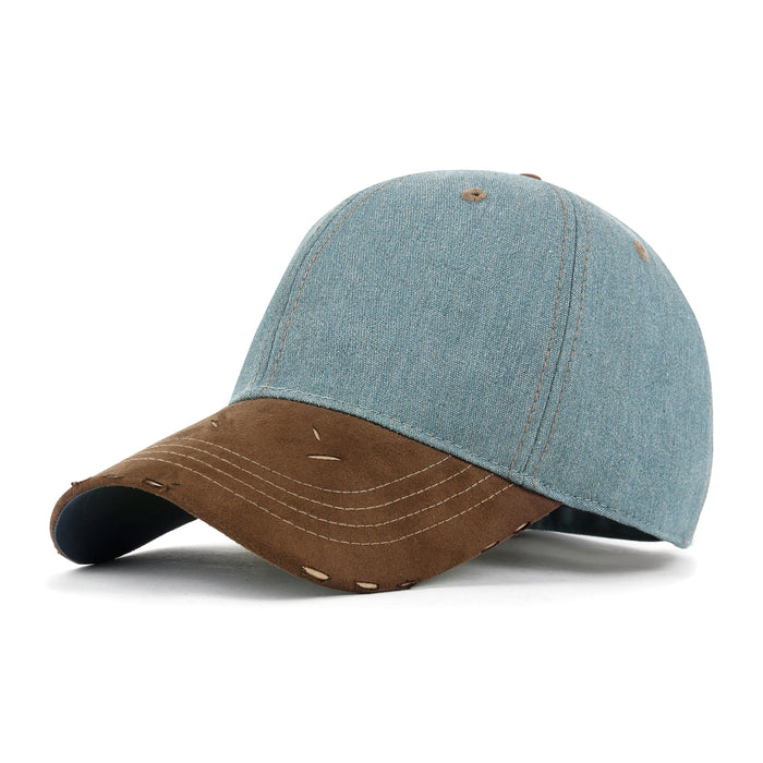 ililily ililily Cotton Denim Crown Strapback Trucker Hat Faux Suede Brim Baseball Cap