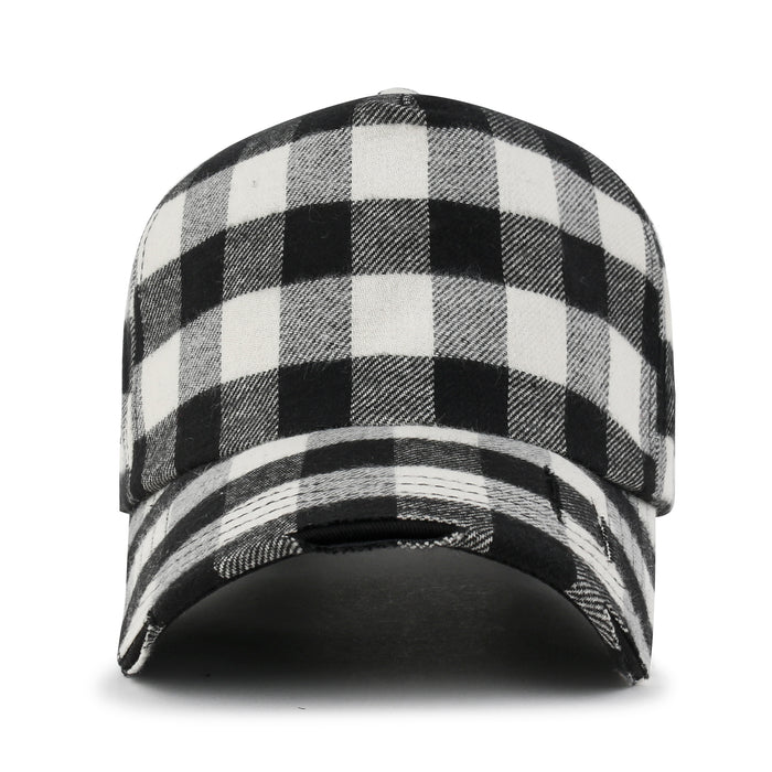 Ililily Ililily Cotton Flannel Strapback Trucker Hat Checkered Pattern Baseball Cap