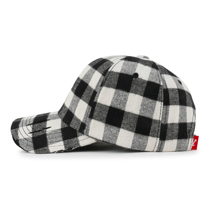 Ililily Ililily Cotton Flannel Strapback Trucker Hat Checkered Pattern Baseball Cap