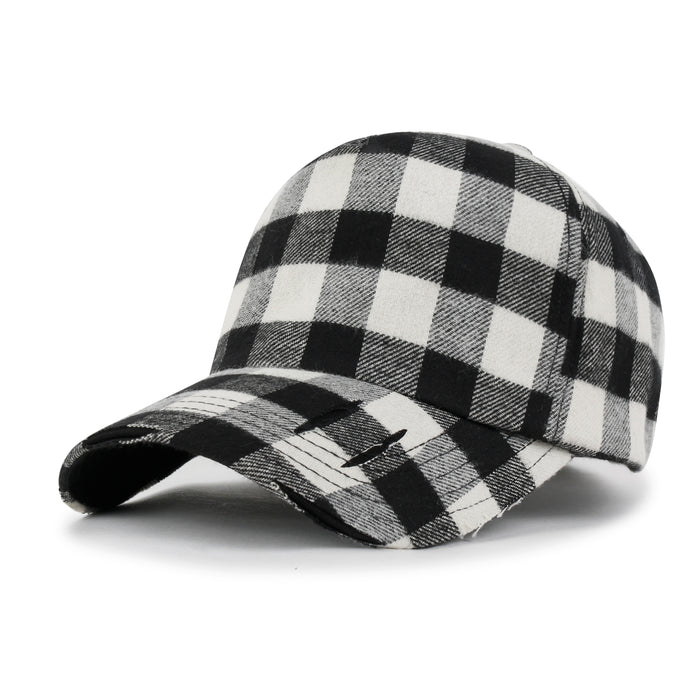 ililily ililily Cotton Flannel Strapback Trucker Hat Checkered Pattern Baseball Cap