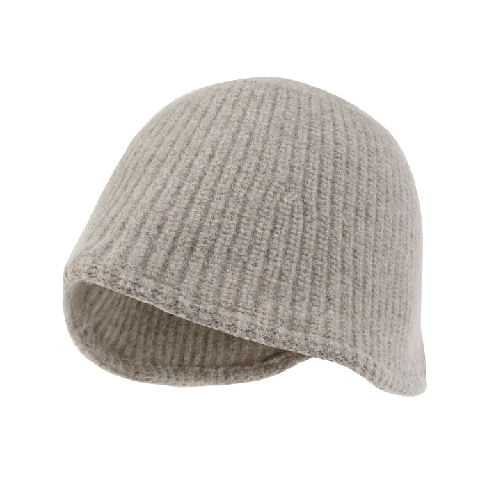 ililily ililily Crochet Asymmetrical Brim Wool Blended Fedora Color Winter Bucket Hat