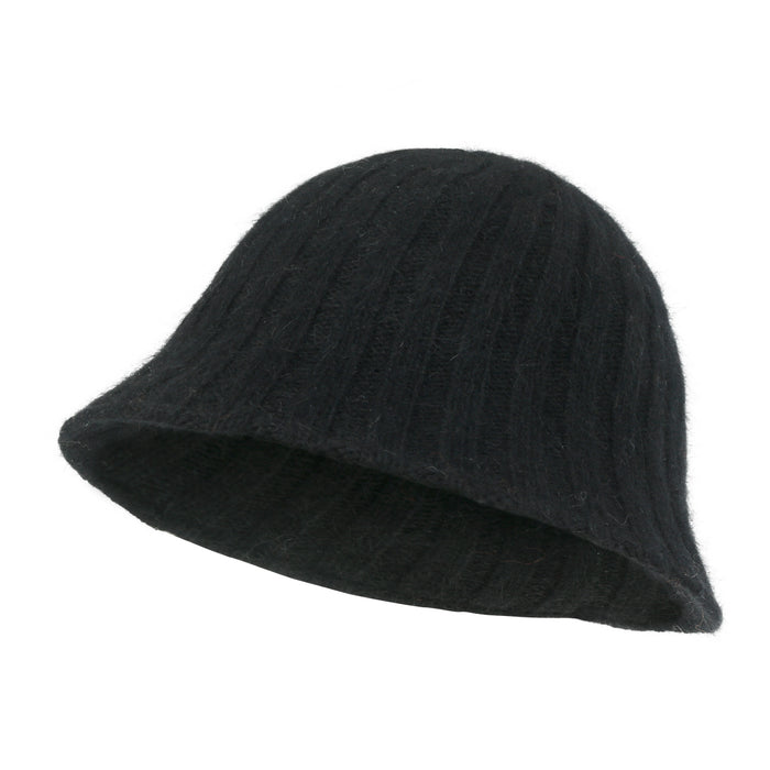 ililily ililily Crochet Knitted Angora Blended Fedora Color Winter Bucket Hat