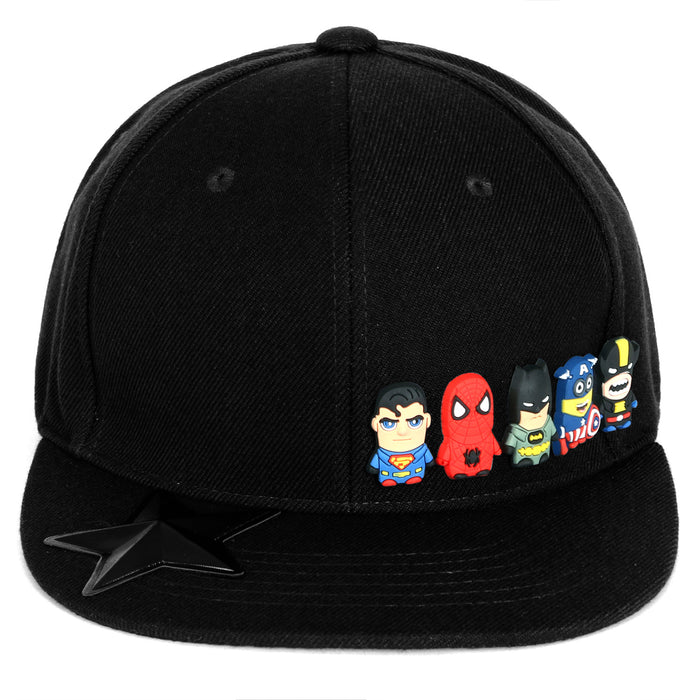 Ililily Ililily Cute Superheroes Rubber Charms Flat Bill Snapback Hat Baseball Cap