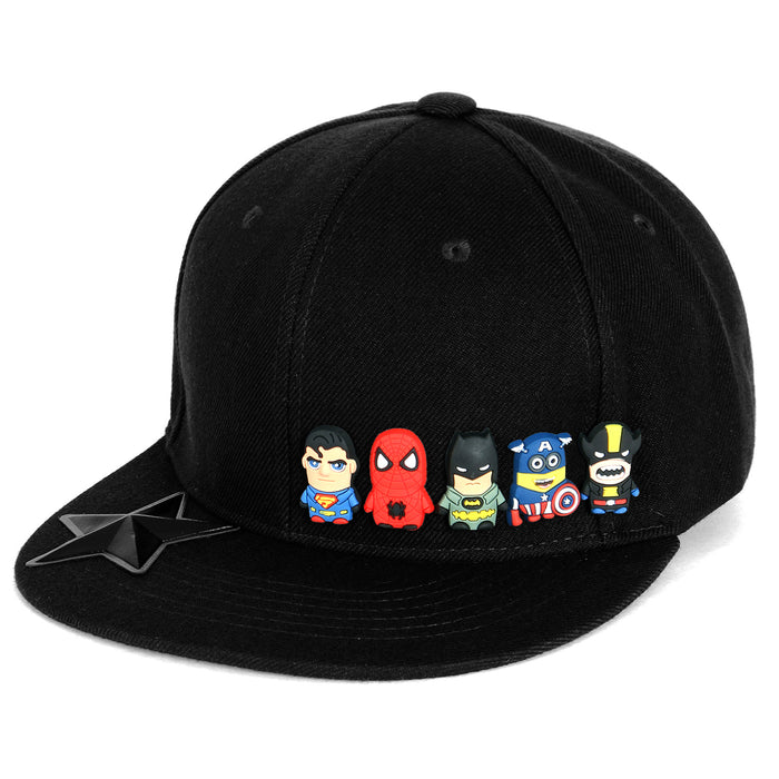 ililily ililily Cute Superheroes Rubber Charms Flat Bill Snapback Hat Baseball Cap