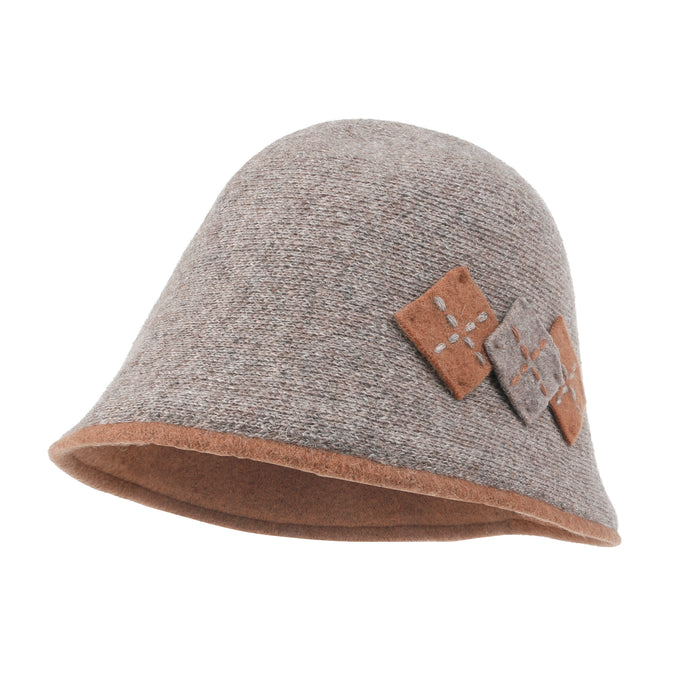 ililily ililily Diamond Shape Knitted Wool Blended Bucket Hat Foldable Winter Bowler Hat