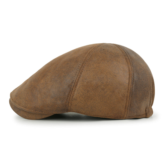 Ililily Ililily Faux Leather Flat Cap Vintage Cabbie Hat Gatsby Ivy Irish Hunting Newsboy Stretch-fit
