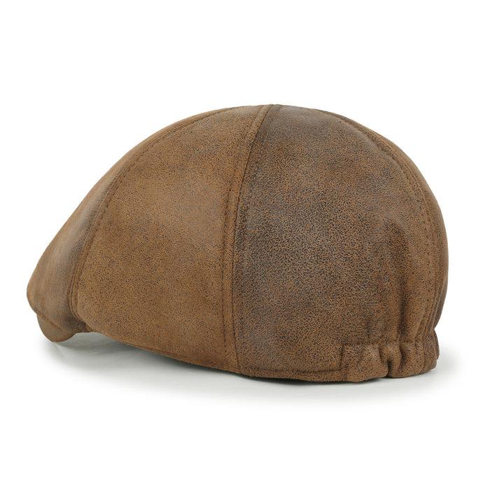 Ililily Ililily Faux Leather Flat Cap Vintage Cabbie Hat Gatsby Ivy Irish Hunting Newsboy Stretch-fit