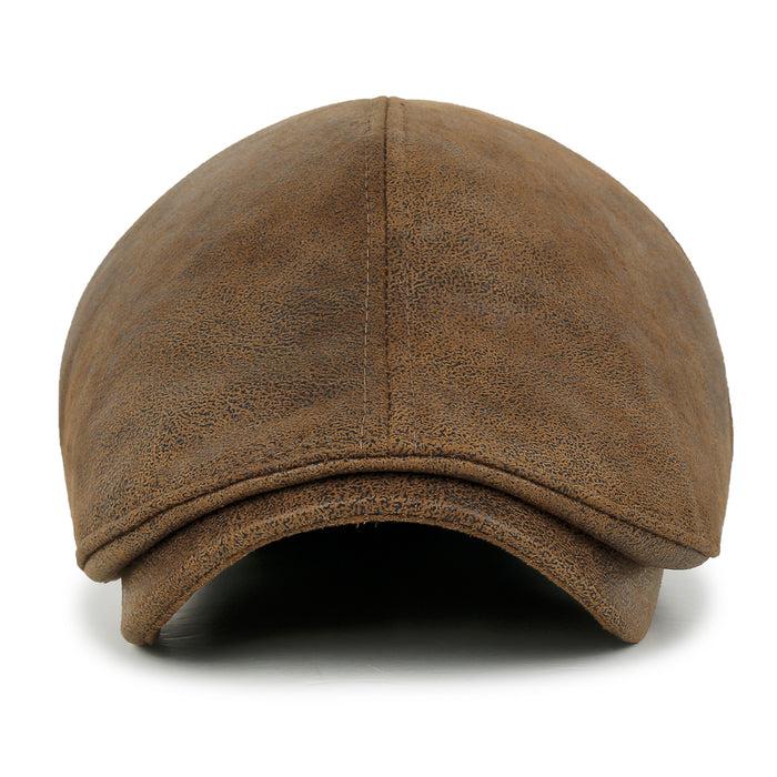 Ililily Ililily Faux Leather Flat Cap Vintage Cabbie Hat Gatsby Ivy Irish Hunting Newsboy Stretch-fit