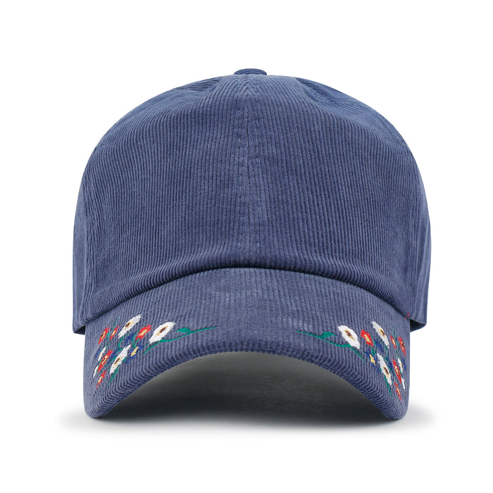 Ililily Ililily Flower Embroidery Color Baseball Cap Cotton Corduroy Adjustable Hat Navy