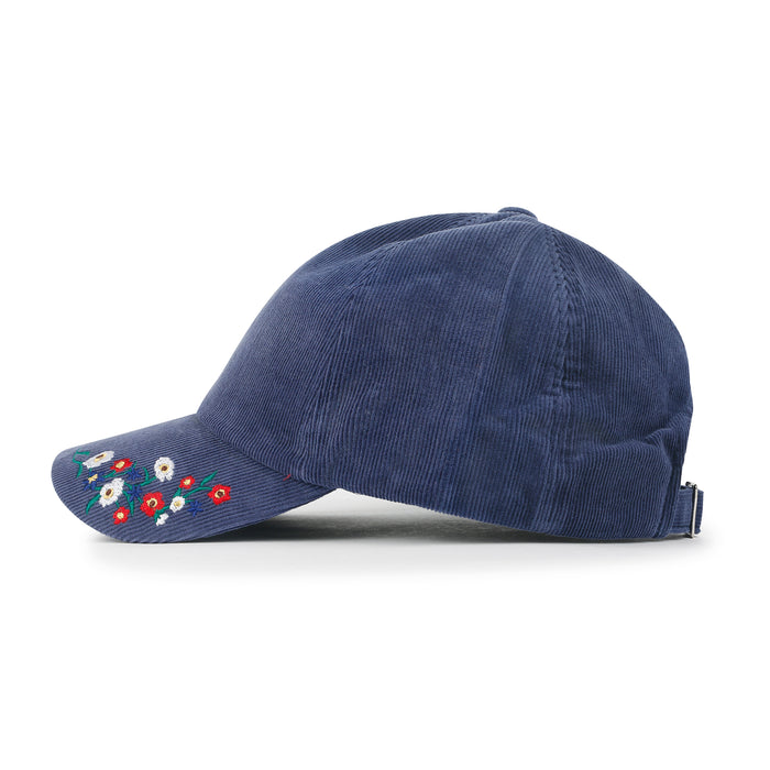 Ililily Ililily Flower Embroidery Color Baseball Cap Cotton Corduroy Adjustable Hat Navy