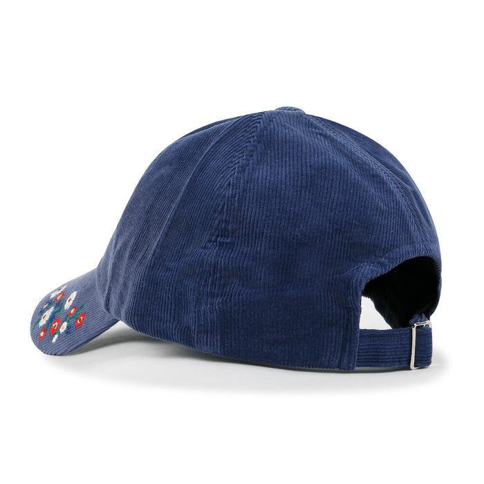 Ililily Ililily Flower Embroidery Color Baseball Cap Cotton Corduroy Adjustable Hat Navy