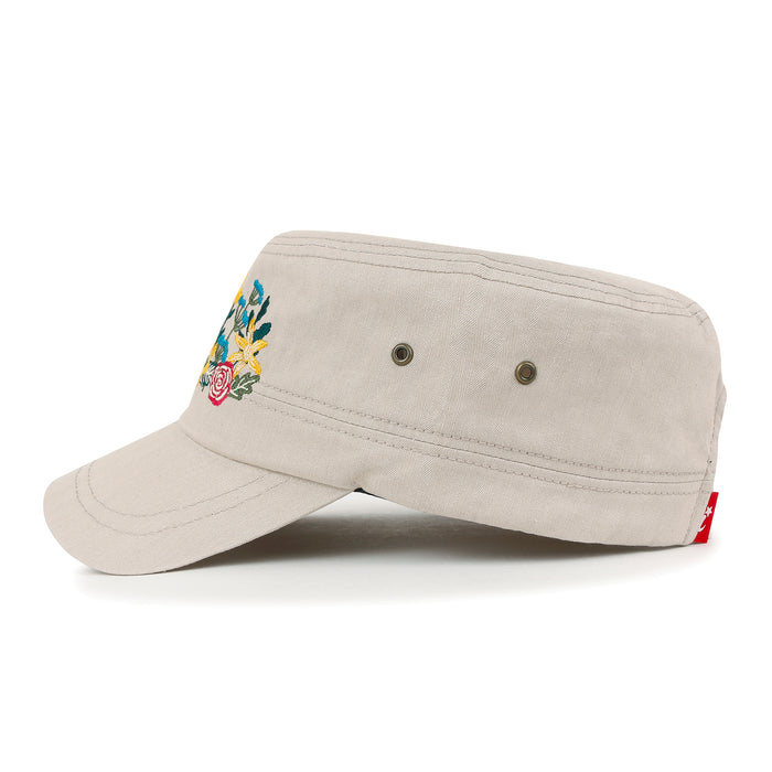Ililily Ililily Flower Embroidery Cotton Military Army Hat Women Casual Cadet Cap
