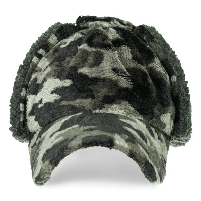 Ililily Ililily Howels Camo/Solid Velboa Baseball Cap Ear Flaps Military Trucker Hat