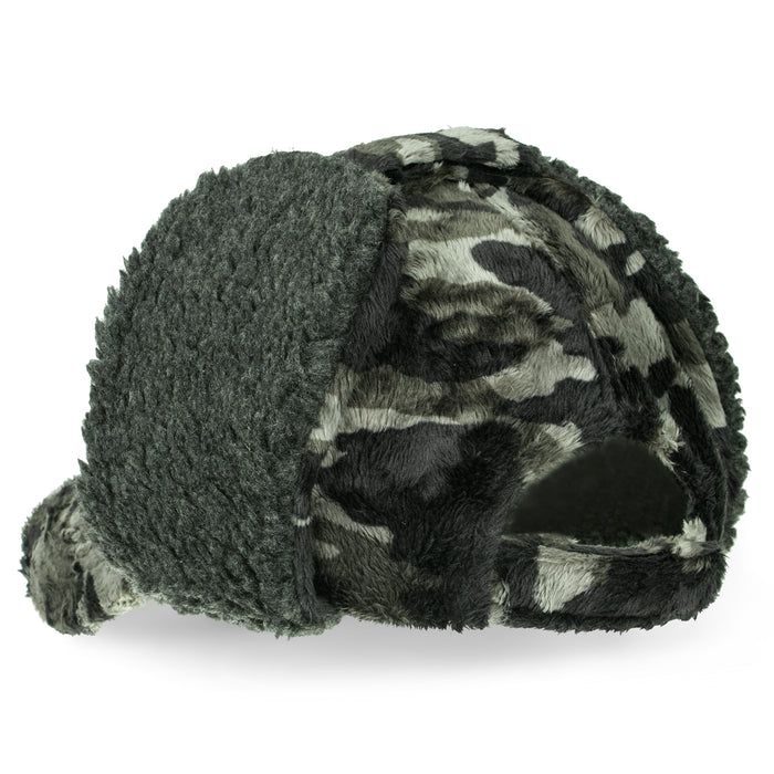 Ililily Ililily Howels Camo/Solid Velboa Baseball Cap Ear Flaps Military Trucker Hat