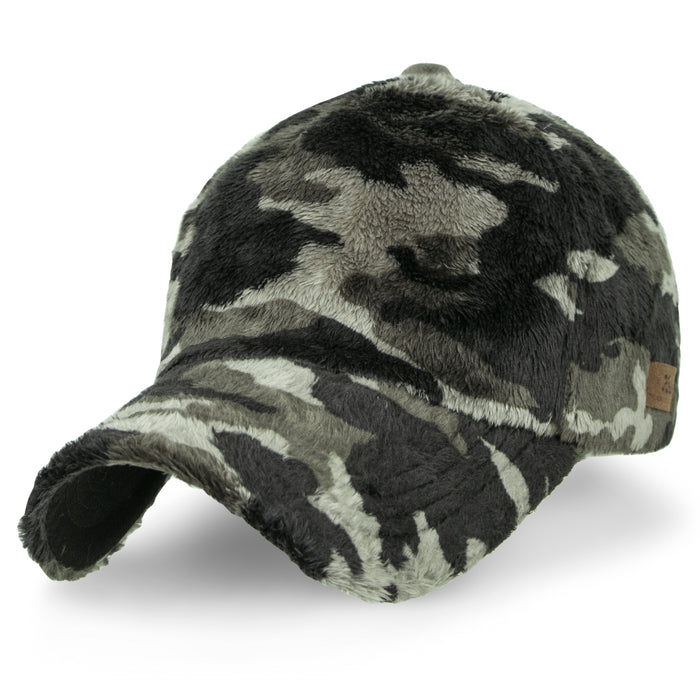 ililily ililily Howels Camouflage/Solid Velboa Baseball Cap Military Trucker Hat