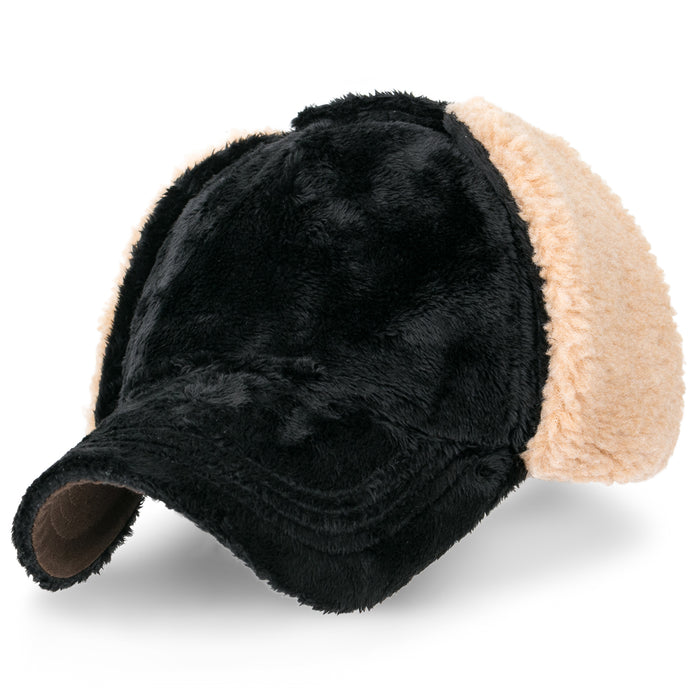 ililily ililily Howels Camouflage/Solid Velboa Baseball Cap Military Trucker Hat with Earflaps