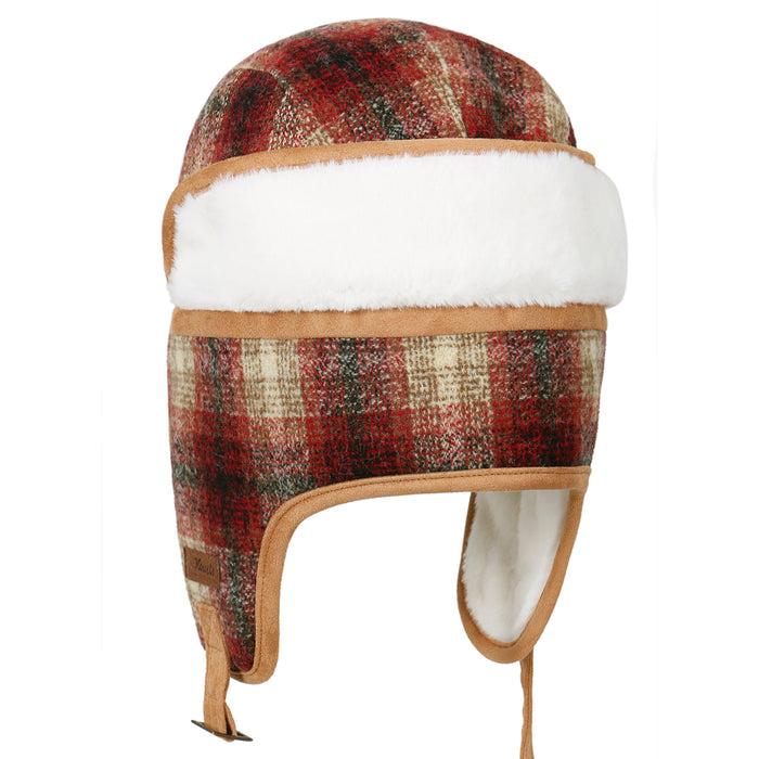 Ililily Ililily Howels Wool Plaid Pattern Aviator Trapper Trooper Faux Fur Ear Flaps Hat